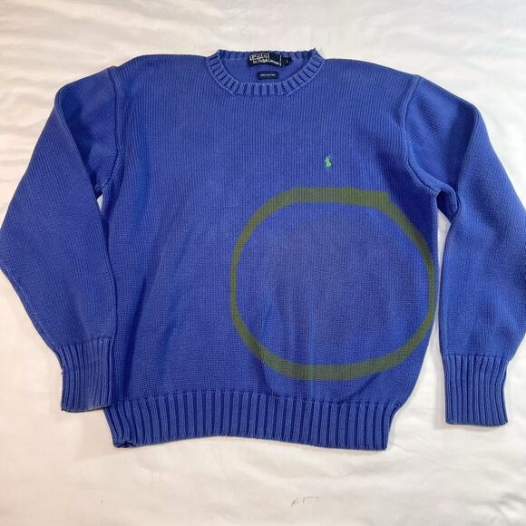 Polo Ralph Lauren Sweater Men's Size L Blue Knit PullOver Cotton Vintage * AS IS - Picture 2 of 11